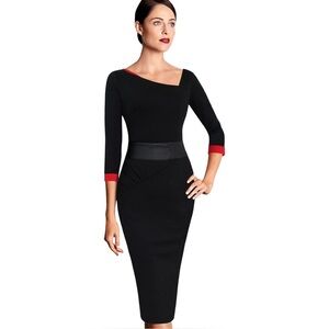 VfEmage Women's Elegant Colorblock Contrast Work Business Pencil Dress Size S